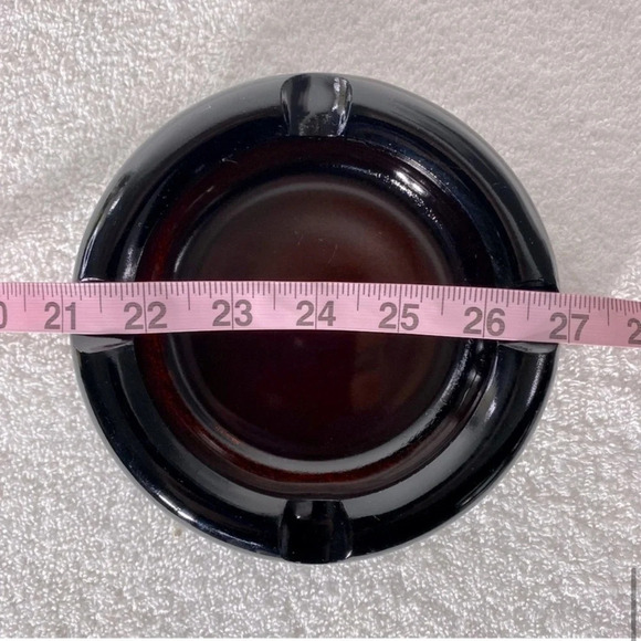 Vintage 1970s Brown Dark Glass Ashtray Trinket  Dish Heavy - Picture 10 of 10